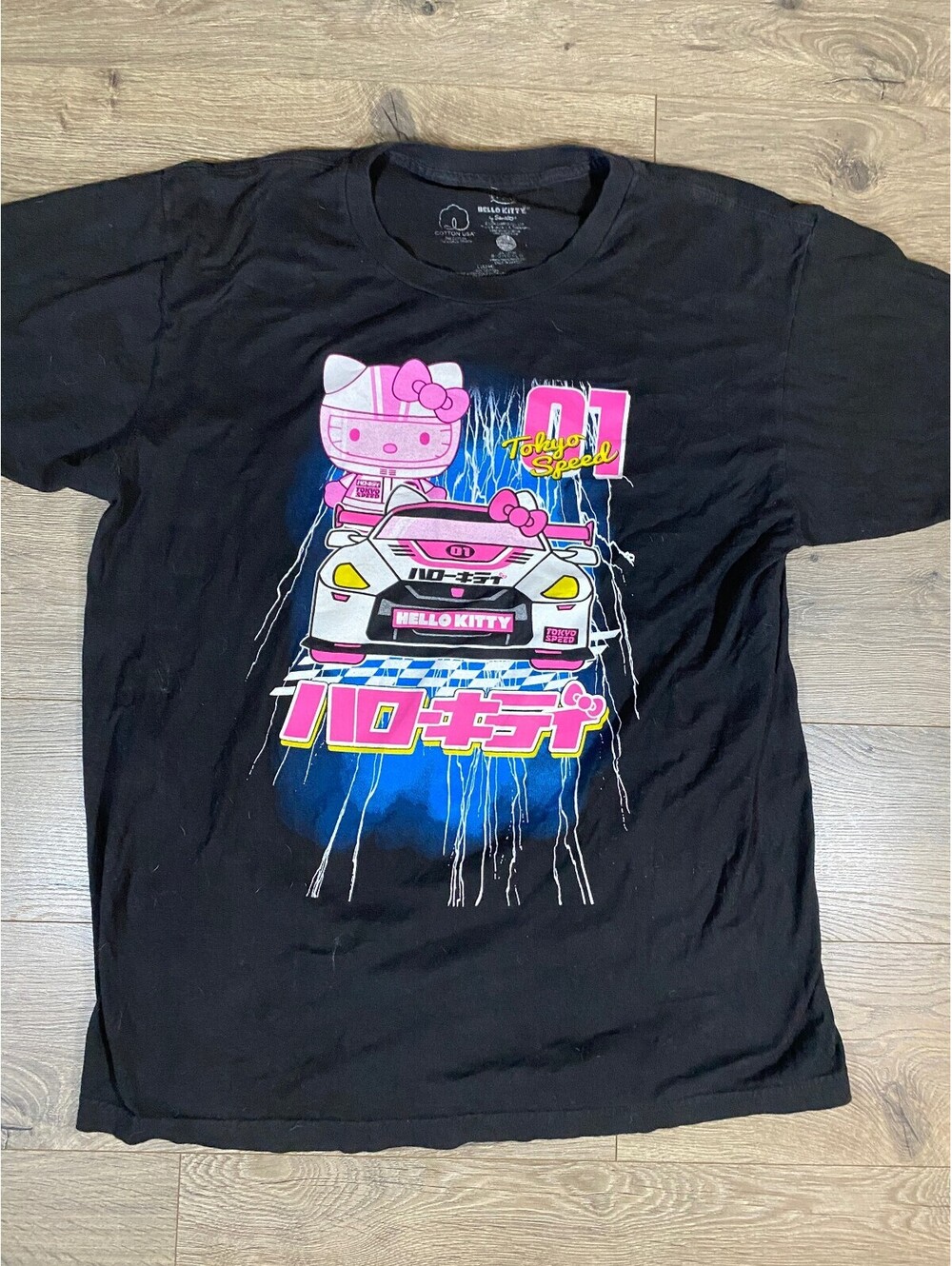 Hello Kitty Tokyo Speed Racing T Shirt Mens L Black Sanrio JDM Graphic Tee